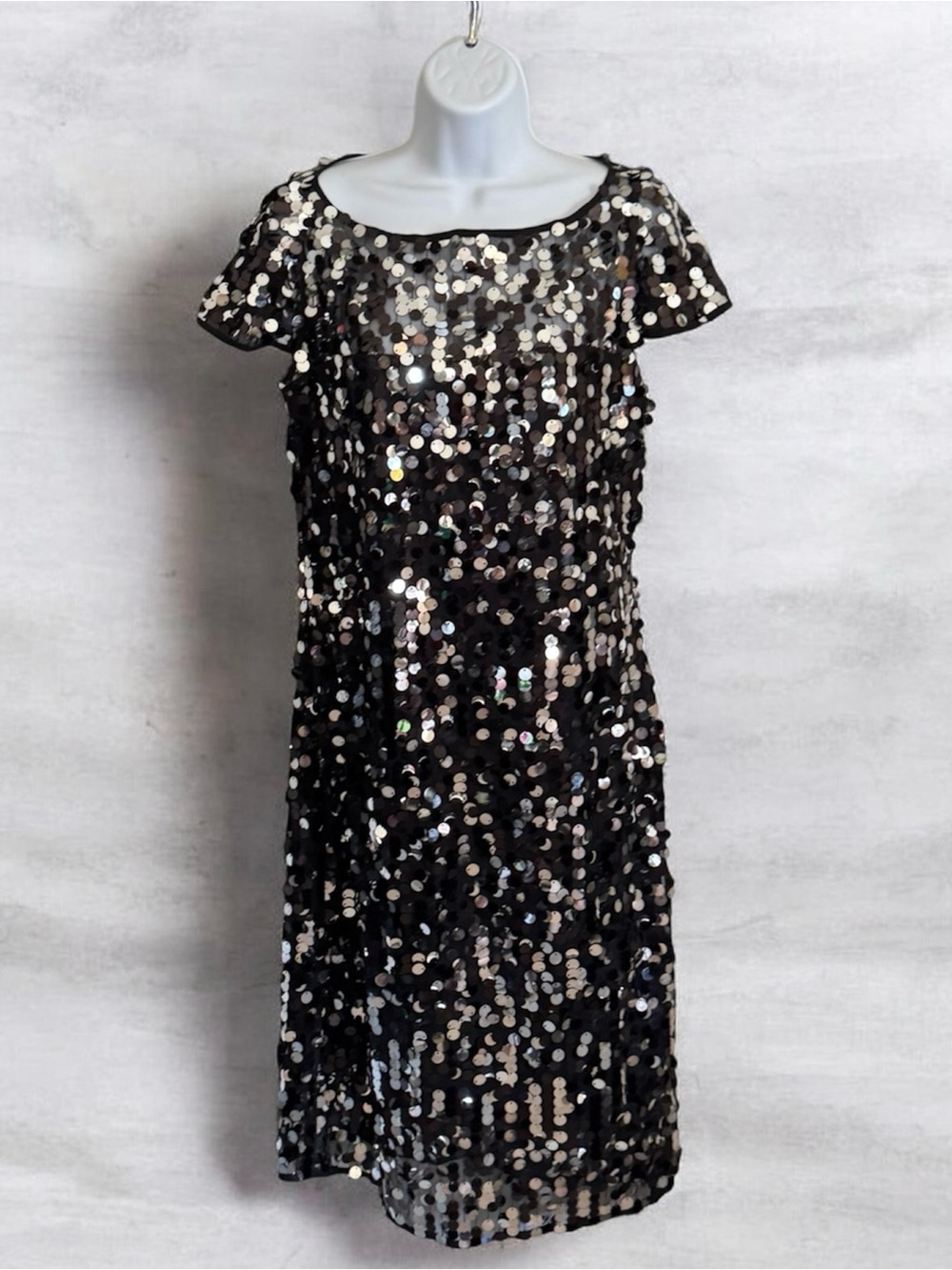 Milly Women Size 12 Black Gold Sequin Mini Dress Short Sleeve Reg $312 NWT